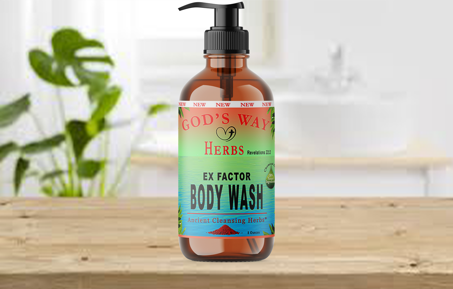 Go Natural Herbal body wash. EX-FACTOR 8ozncleansing, liquid soap, ancient, herbs. biblical, god's way herbs, ex factor, cleansing body wash by Gods Way Herbs
