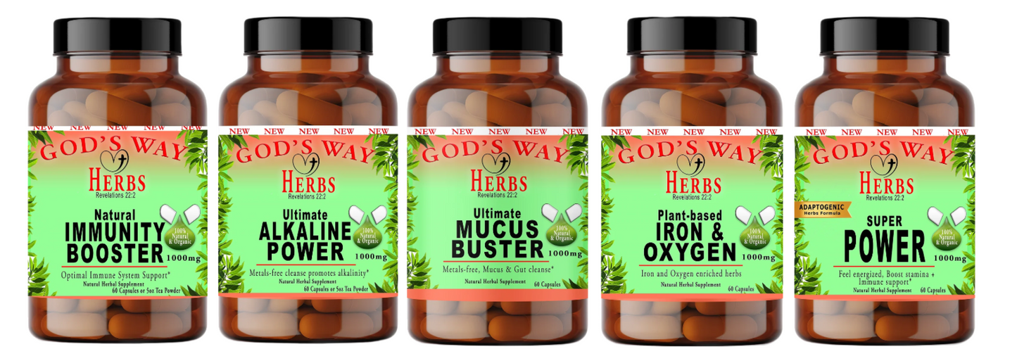 Herbal Supplements Wellness Package #3 by Gods Way Herbs includes Full Body Detox & Purifier 60ct, No Pressure 60ct heart health and digestion formula, Herbal 911 60ct promotes cellular wellness and immunity, Just Chill 60ct Calming Mood Support and Skeletor joint and mobility and thyroid health support