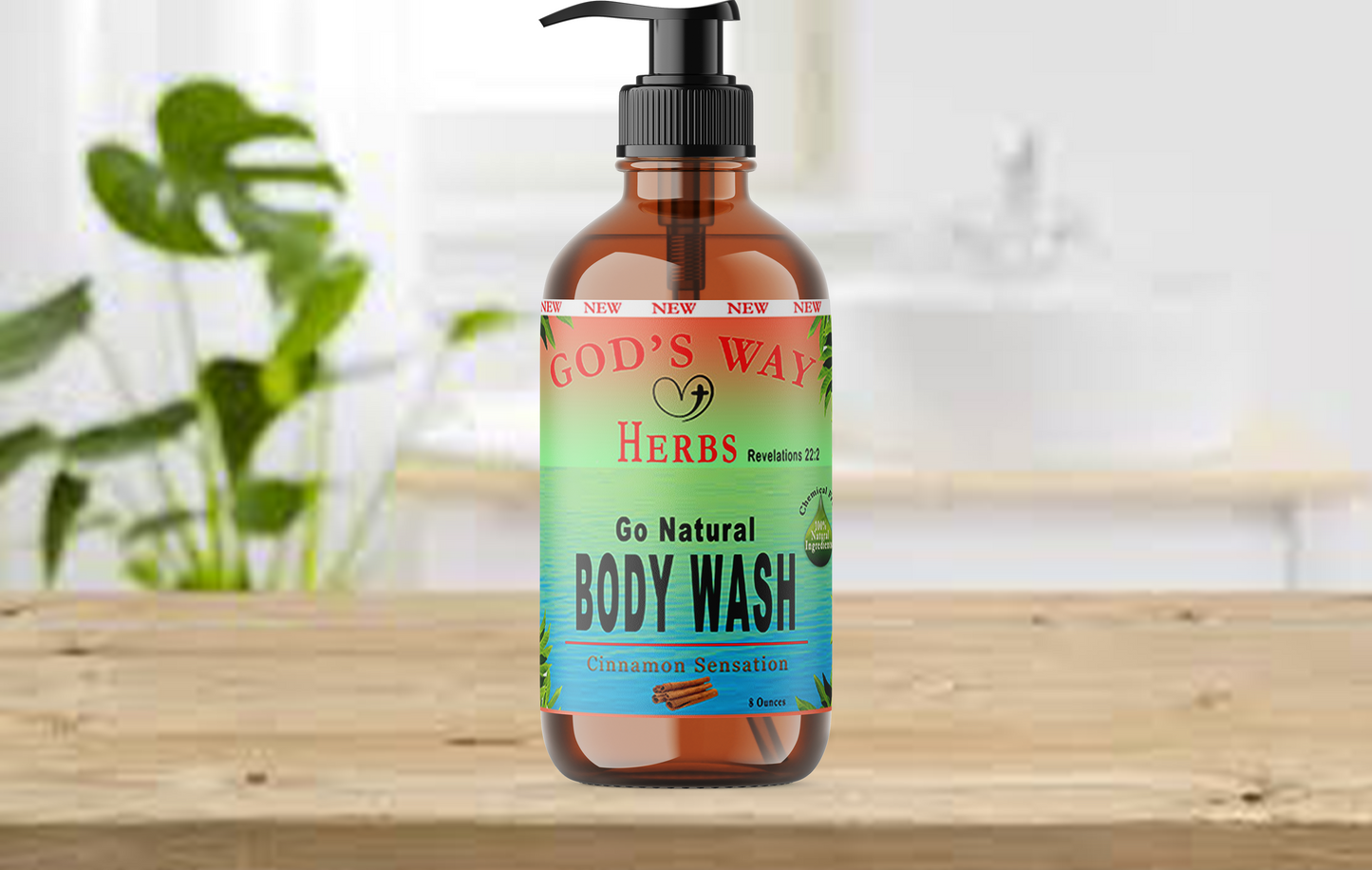 Go Natural Herbal body wash. Cinnamon Sensations 8oz cleansing, liquid soap, ancient, herbs. biblical, god's way herbs, cinnamon sensations, cleansing body wash by Gods Way Herbs