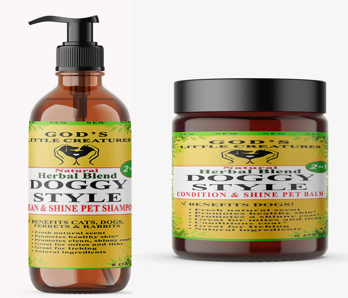 natural pet shampoo, organic pet conditioner, herbal pet balm, herbs, oil, dogs, cats, ferrets, rabbits by Gods Little Creatures