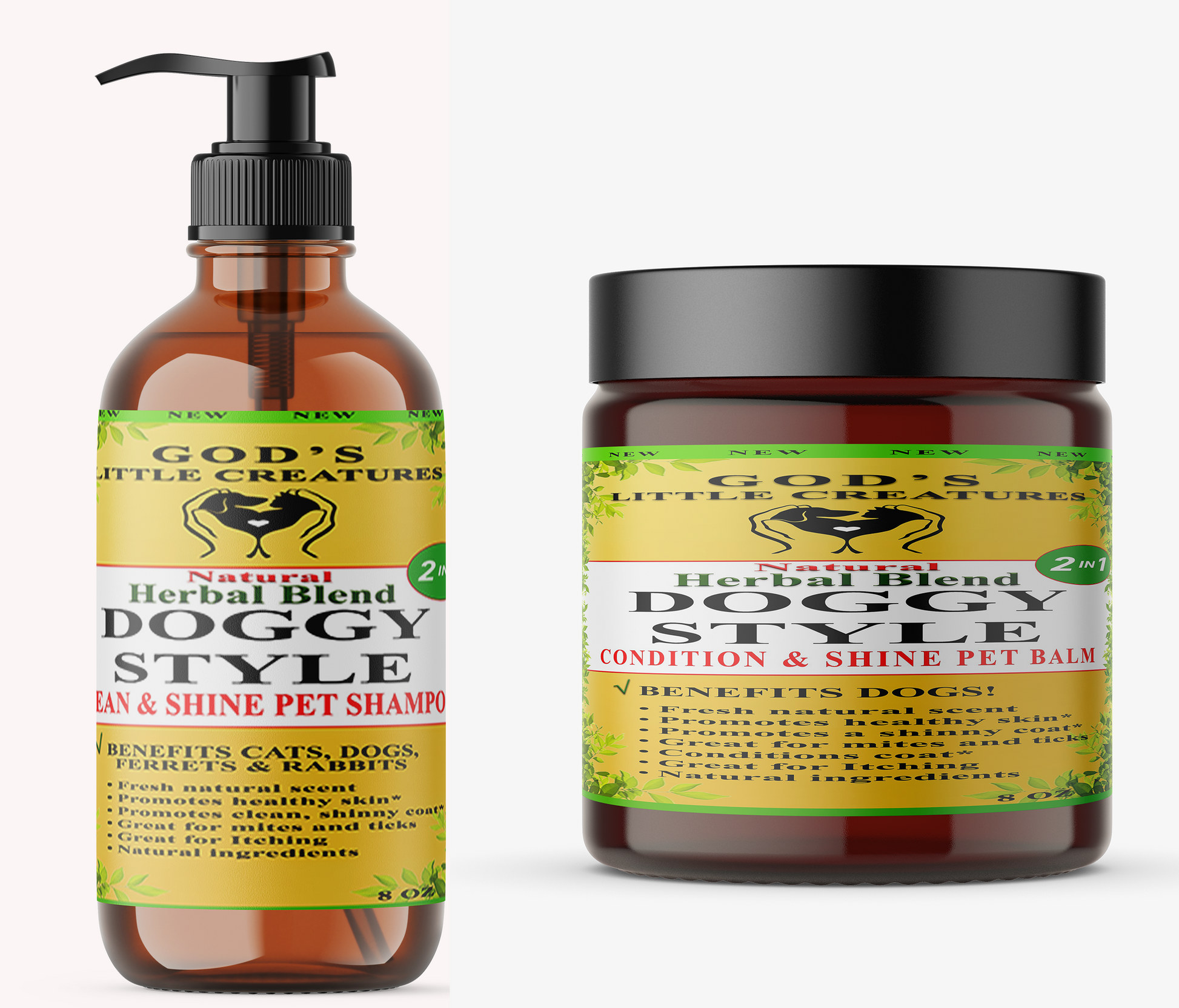 natural pet shampoo, organic pet conditioner, herbal pet balm, herbs, oil, dogs, cats, ferrets, rabbits by Gods Little Creatures