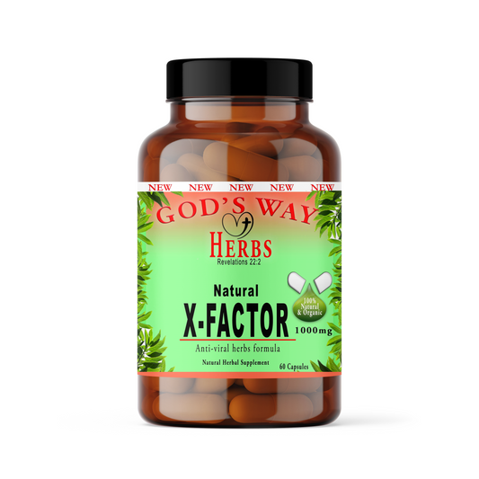 X-Factor 60ct natural herbal supplement formula, viral, X, Factor, godswayherbs.com, pau d'arco, black walnut, hulls, oregano, olive leaf