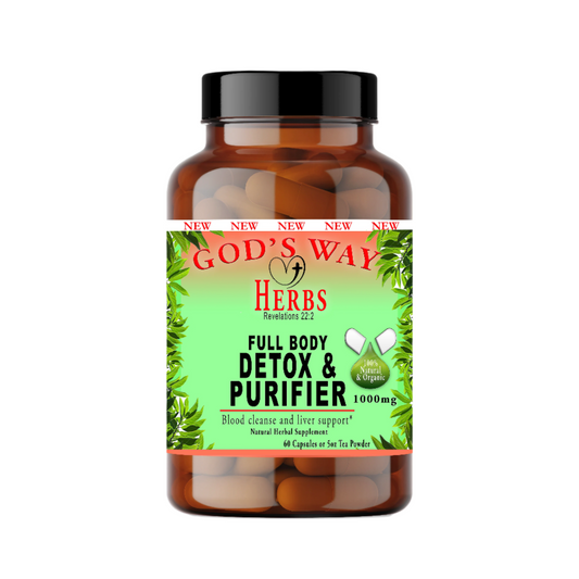 Full Body Cleanse & Purifier 60ct by Gods Way Herbs, natural detox, liver support. elderberry, chaparral, yellowdock and burdock root.