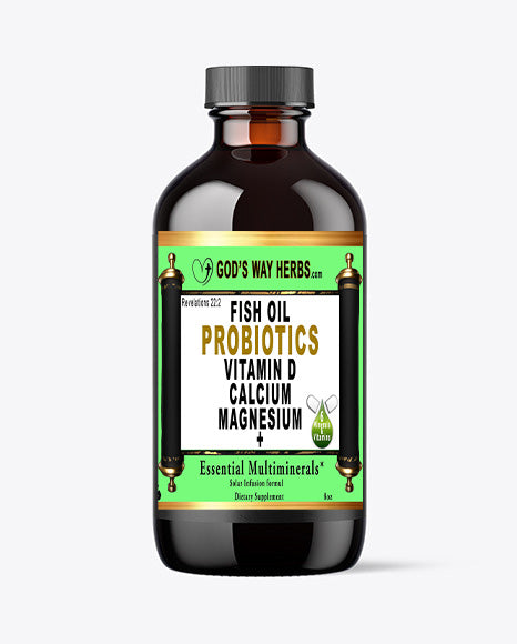 Essential Multiminerals 8oz Herbal Tonic by Gods Way herbs, made with fish oil, omega 3, prebiotics, probiotics, calcium, magnesium, vitamin d, natural supplement, liquid ,tonic