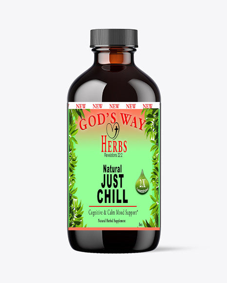 Just Chill (8oz) liquid Tonic, natural herbal supplements for better mood, relax, calm, immunity, by God's Way Herbs, lemon balm, valerian root, kava kava, chamomile, passion flower and more
