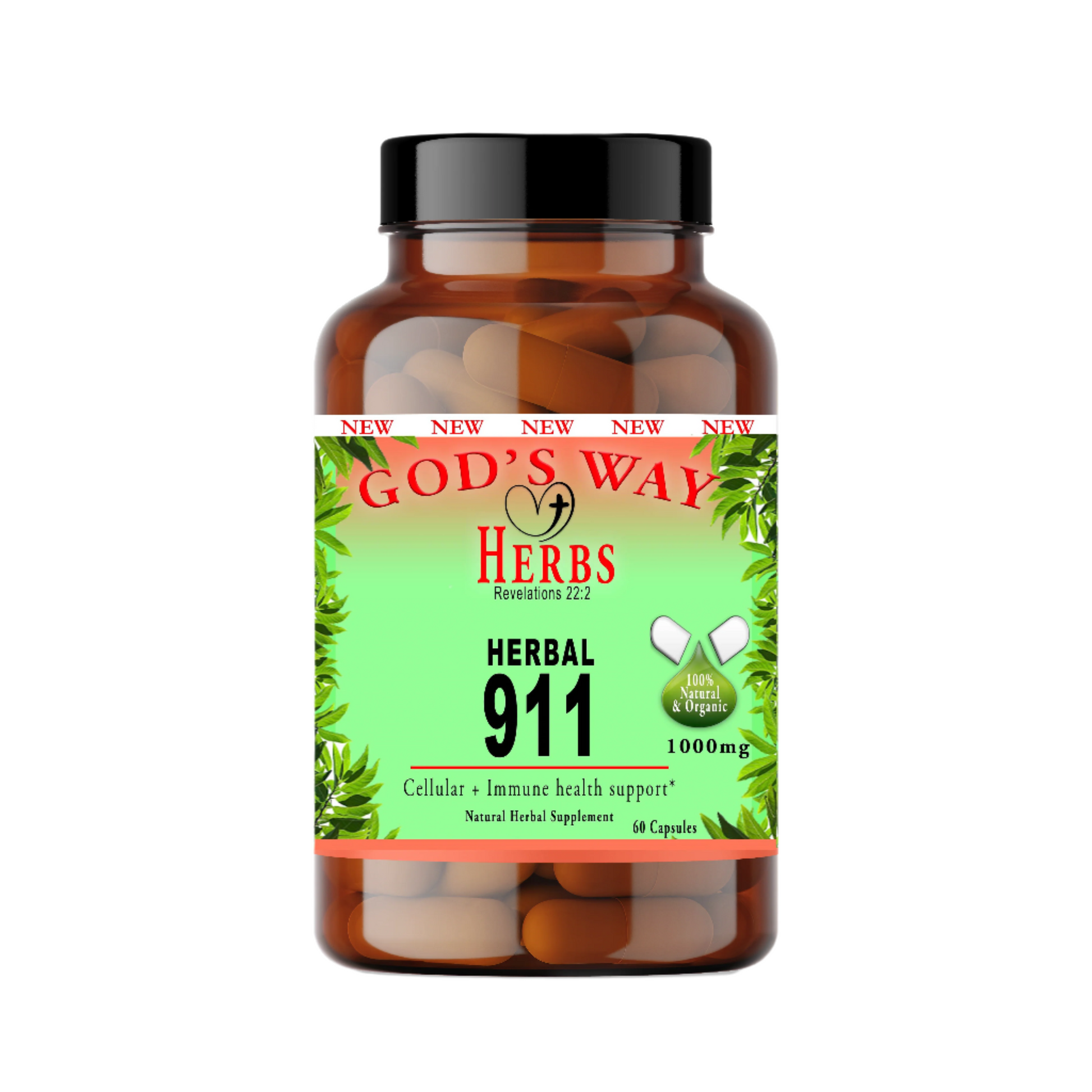 Herbal 911 60ct natural herbal supplement formula, cells, cleanse, immune system support, muicle, sarsaparilla, hombre grande, quassia, yellowdock, burdock