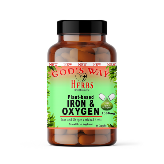 Plant-based Iron & Oxygen (60ct) Multi Vitamin by God's Way Herbs- Natural Herbal Supplements, moringa, stinging nettle, blessed thistle, quassia, bladderwack, chaparral and more!