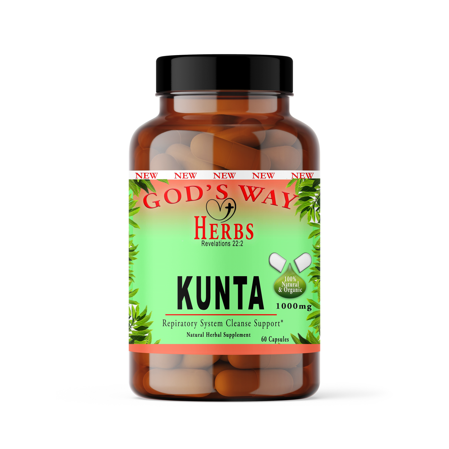 Kunta Lungs & Respiratory cleanse herbal Supplements by Gods Way herbs, lobelia, mullein, lungwort, eucalyptus and more!