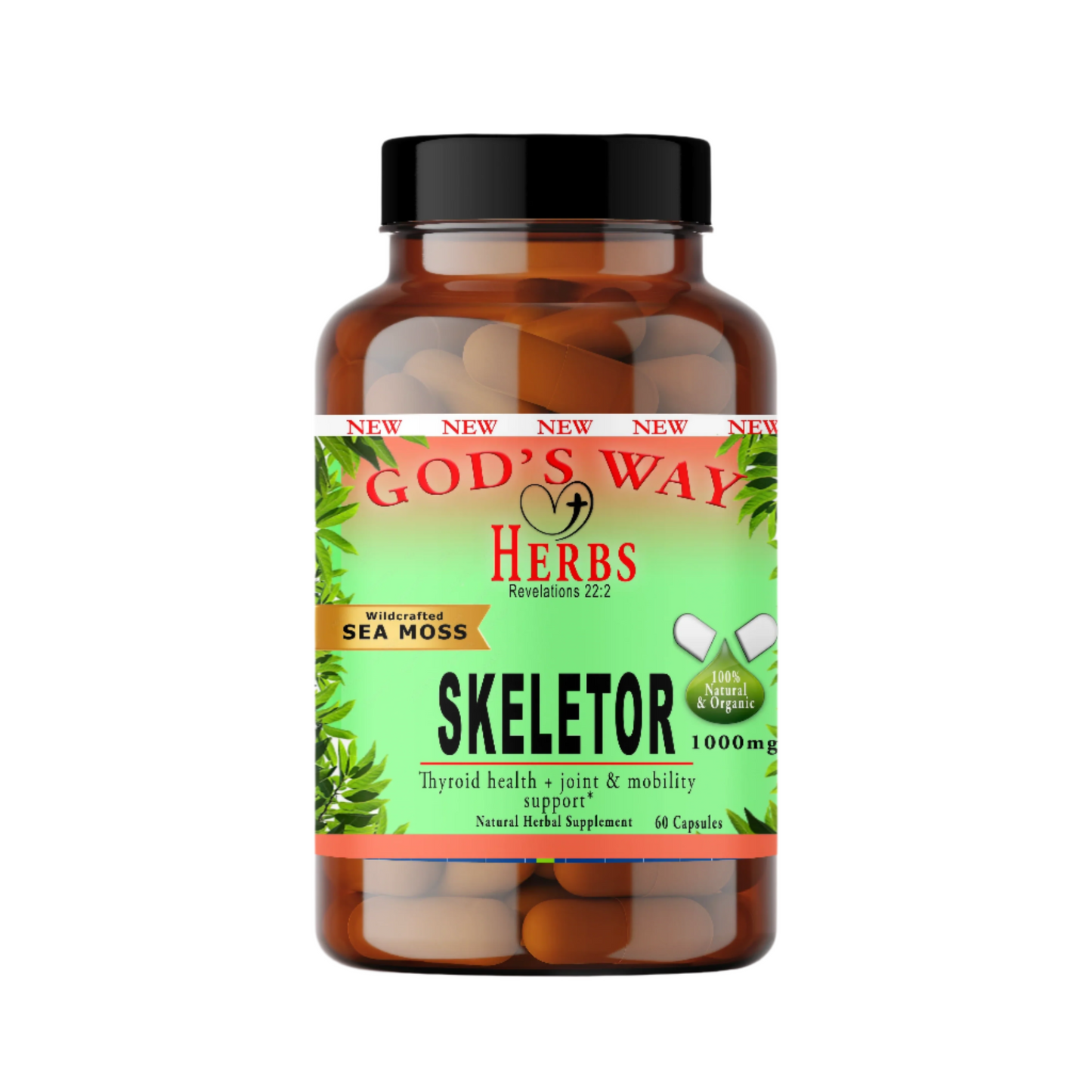 Skeletor (Joint Support)  60ct by God's Way Herbs , natural sea moss, bladderwrack, kelp, hyssop, joint, mobility, immunity, minerals