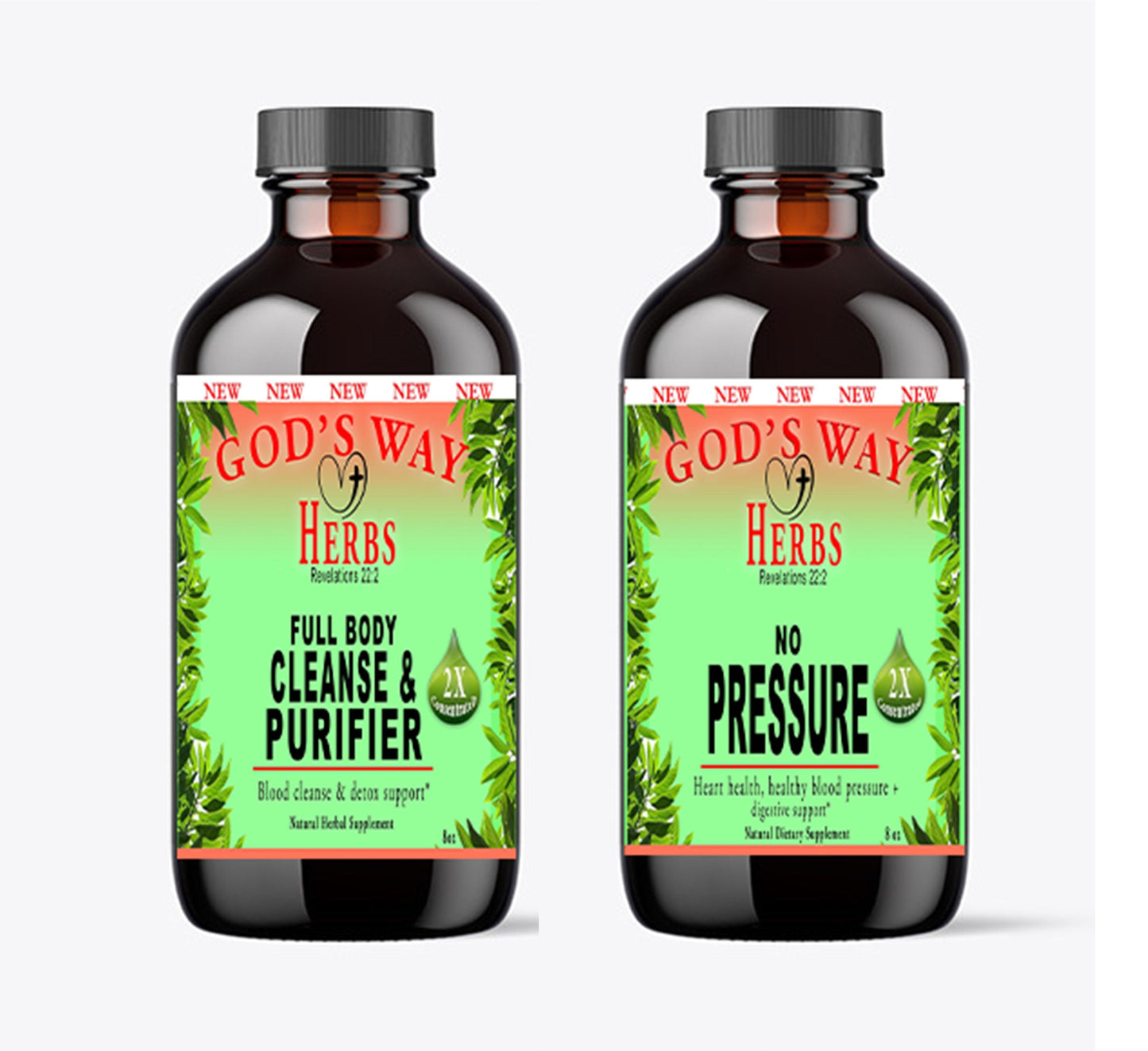 Wellness Package #1 liquid formulas with Full Body Detox & Purifier natural herbal cleanse, No Pressure (60ct) natural herbal supplements, digestion, heart health, pressure, immunity by god's way herbs, dandelion root, chaparral, nopal cactus, burdock root, elderberry, yellowdock and more!