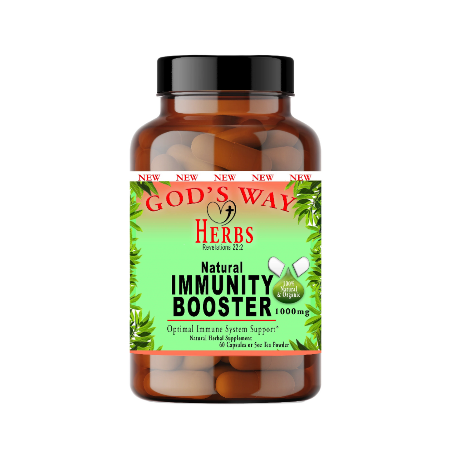Immunity Booster (60ct) Natural Supplements, echinacea, ginger, pau darco, black walnut, astragalus by God's Way Herbs,